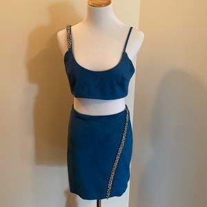Suede blue skirt set